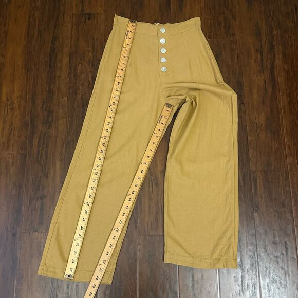 GILLIA Wide Leg Pants Camel Tan Cropped High Rise Shell Button Front - Picture 13 of 14